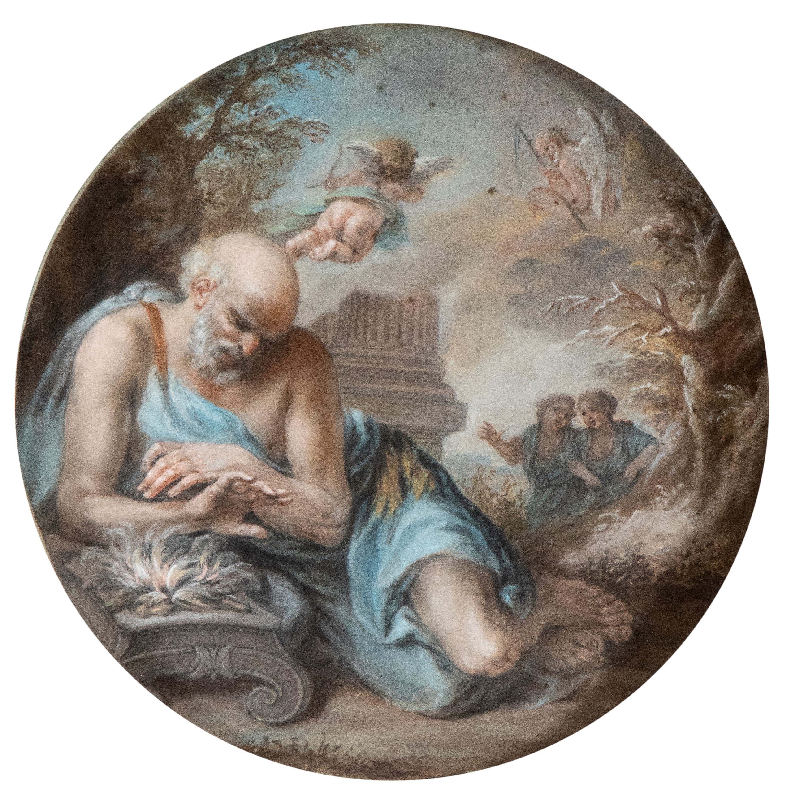 Guillaume Courtois il Borgognone - A) Inverno (la Virtù Romana); B) Estate (bacco). Coppia di Dip...