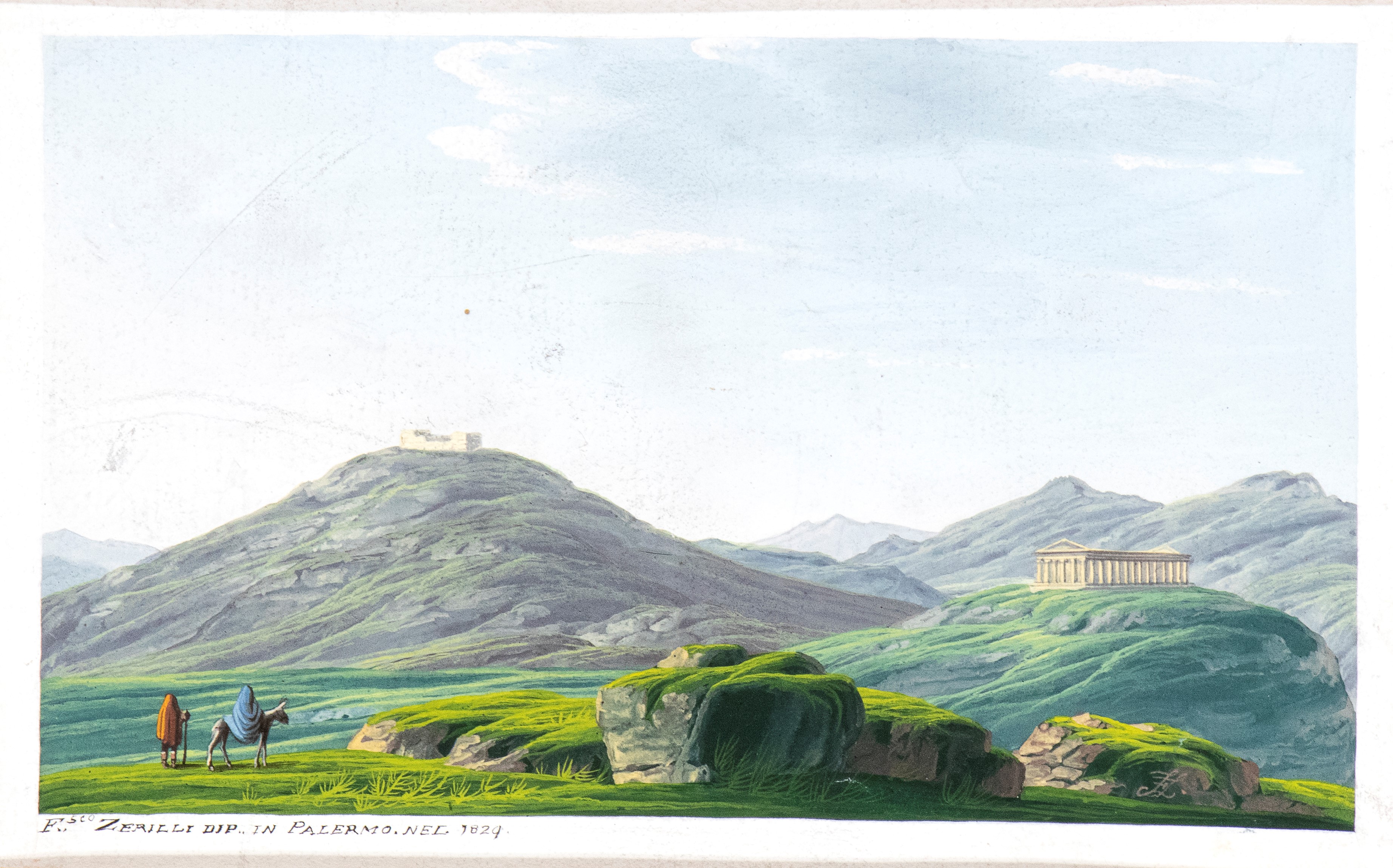 Francesco Zerilli - A) Veduta della Valle di Segesta; B) Veduta del Porto di Messina. Coppia di D...