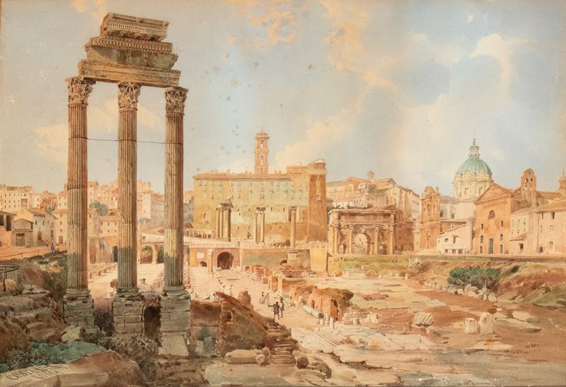 Giuseppe Costantini - Veduta del Foro Romano con il Tempio di Castore e Polluce