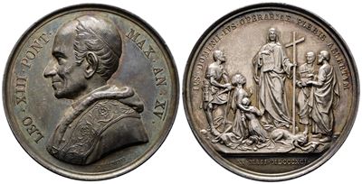 Roma. Leone XIII (1878-1903). Medaglia 1892 A. XV L'enciclica Rerum Novarum Bart.892; Ag; 35,75gr...
