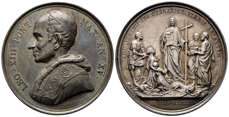 Roma. Leone XIII (1878-1903). Medaglia 1892 A. XV L'enciclica Rerum Novarum Bart.892; Ag; 35,75gr...