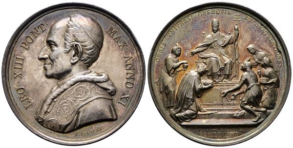 ROMA. Leone XIII (1878-1903). Medaglia 1888 A. XI 50 anni di sacerdozio di Leone XIII. BART.888; Ag; 36,75gr; 43,53mm. Bellissima patina di antica collezione su fondi lucenti. Minimo colpetto al d.