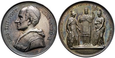 Roma. Leone XIII (1878-1903). Medaglia 1887 A. X la Chiesa Stante tra la Spagna e la Germania. Ba...