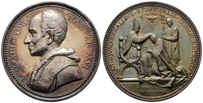 Roma. Leone XIII (1878-1903). Medaglia 1893 A. XVI 50° Anno della Consacrazione Episcopale di Leo...