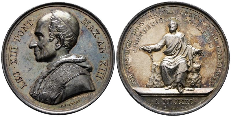Leone XIII, Medaglia commemorativa per i lavori di restauro del chiostro lateranense, 1889