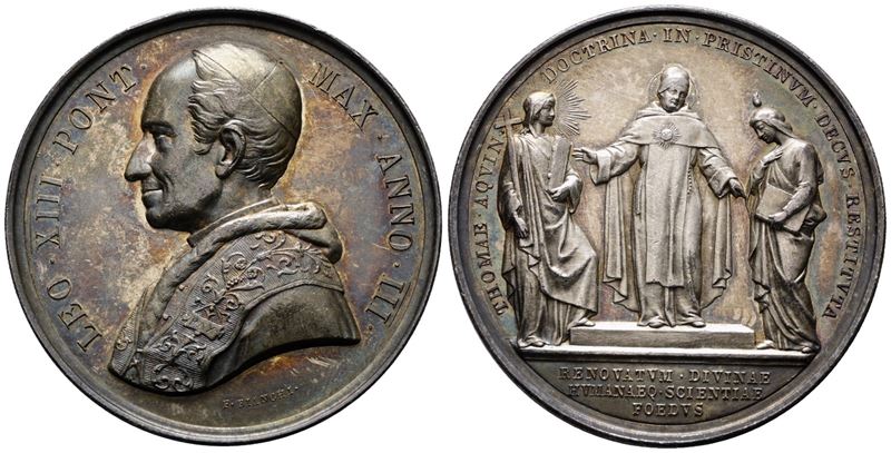 Roma. Leone XIII (1878-1903). Medaglia 1880 A. III Impulso agli Studi Tomistici. Bart.880; Ag; 35...