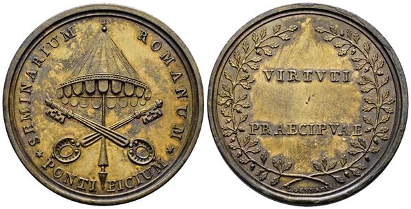 STATO PONTIFICIO. Pio VII (1800-1823). Medaglia (1805) per il seminario romano pontificio. Opus: Luigi Gennari. Bertuzzi 61; Ag dorato; 27,03gr; 40,5mm. Minimo colpetto al rov.