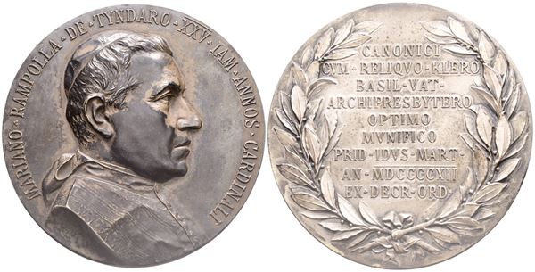 ROMA. Mariano Rampolla Del Tindaro (1843-1913). Medaglia 1912, Segretario di Stato di Leone XIII. Ag. 68mm. 144gr. FDC