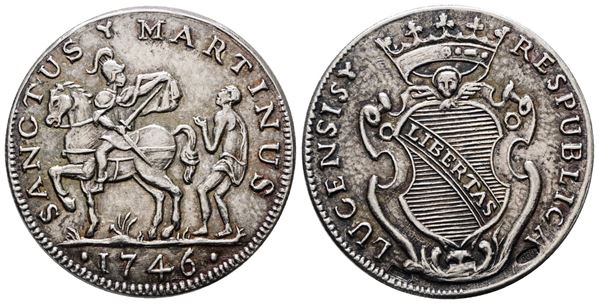 LUCCA. San Martino da 15 1746. Riproduzione moderna in argento 800. Ag; 6,93gr; 28,5mm