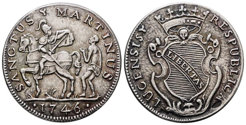 Lucca. San Martino da 15 1746. Riproduzione Moderna in Argento 800. Ag; 6,93gr; 28,5mm