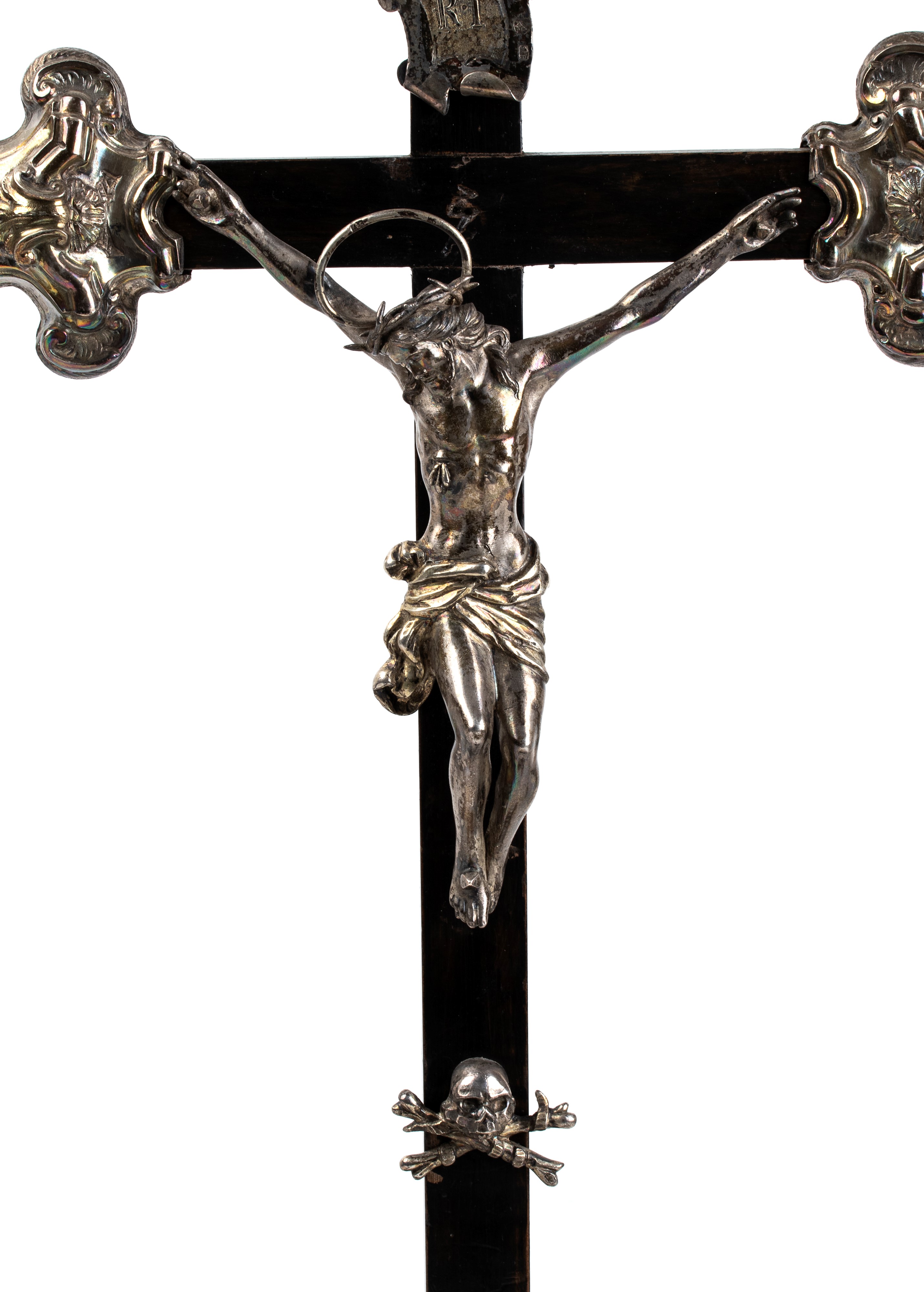 Crocifisso italiano in argento e legno