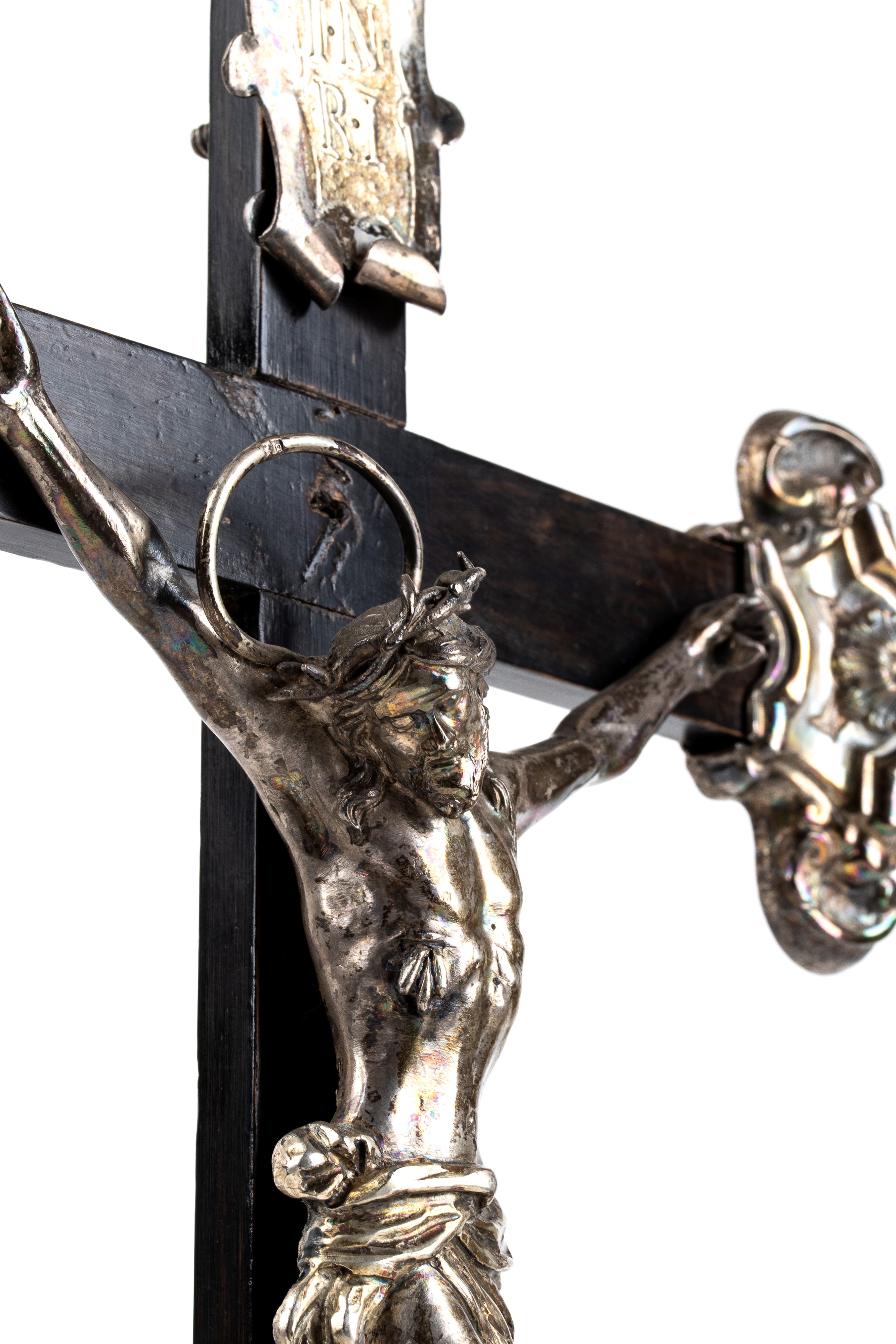 Crocifisso italiano in argento e legno