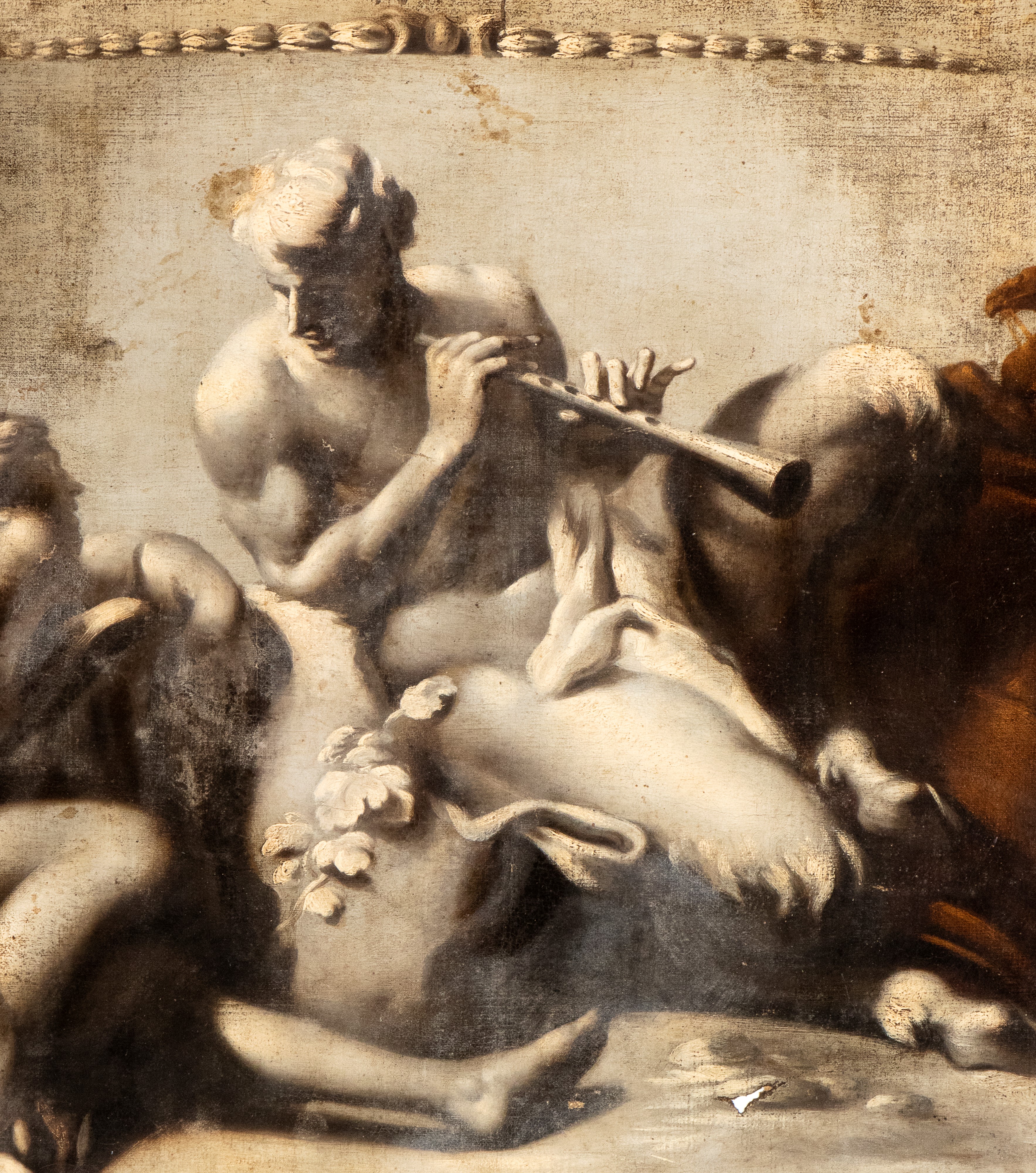 Artista Veneto, XVIII Secolo - A) Satiro e Ninfa; B) Satiro e Satiressa. Coppia di Dipinti a Gris...