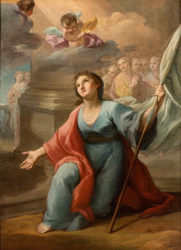 Artista emiliano, XVIII secolo - The martyr Saint Ursula with the virgins