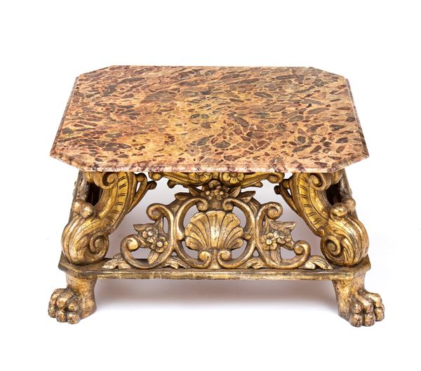 Italian gilt wood table with marble top