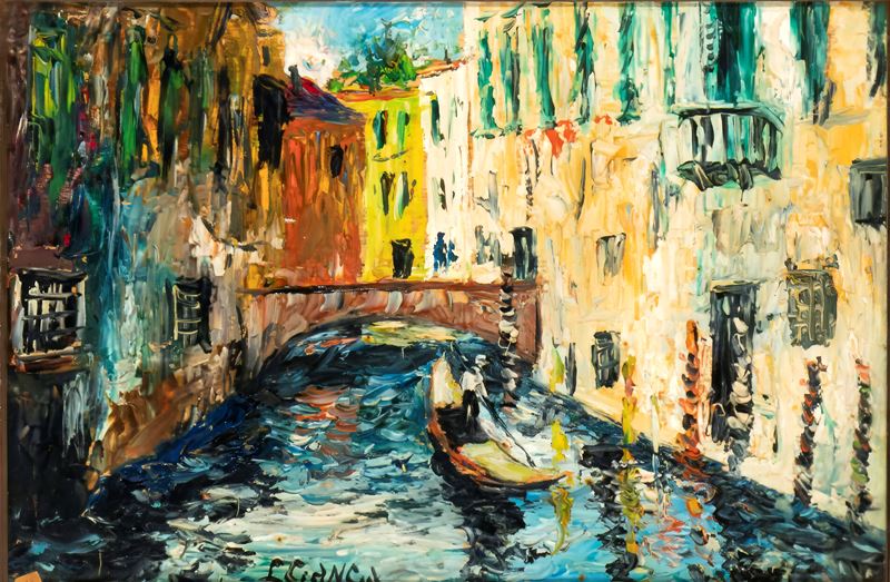 Paesaggio veneto con gondola