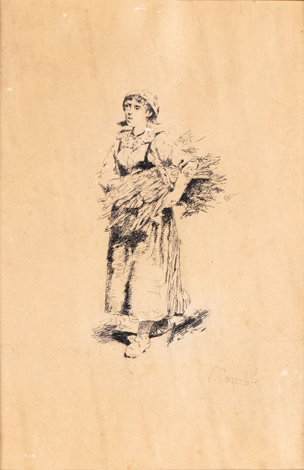 VINCENZO CAPRILE - Sketch for the painting "Contadina con fascine"