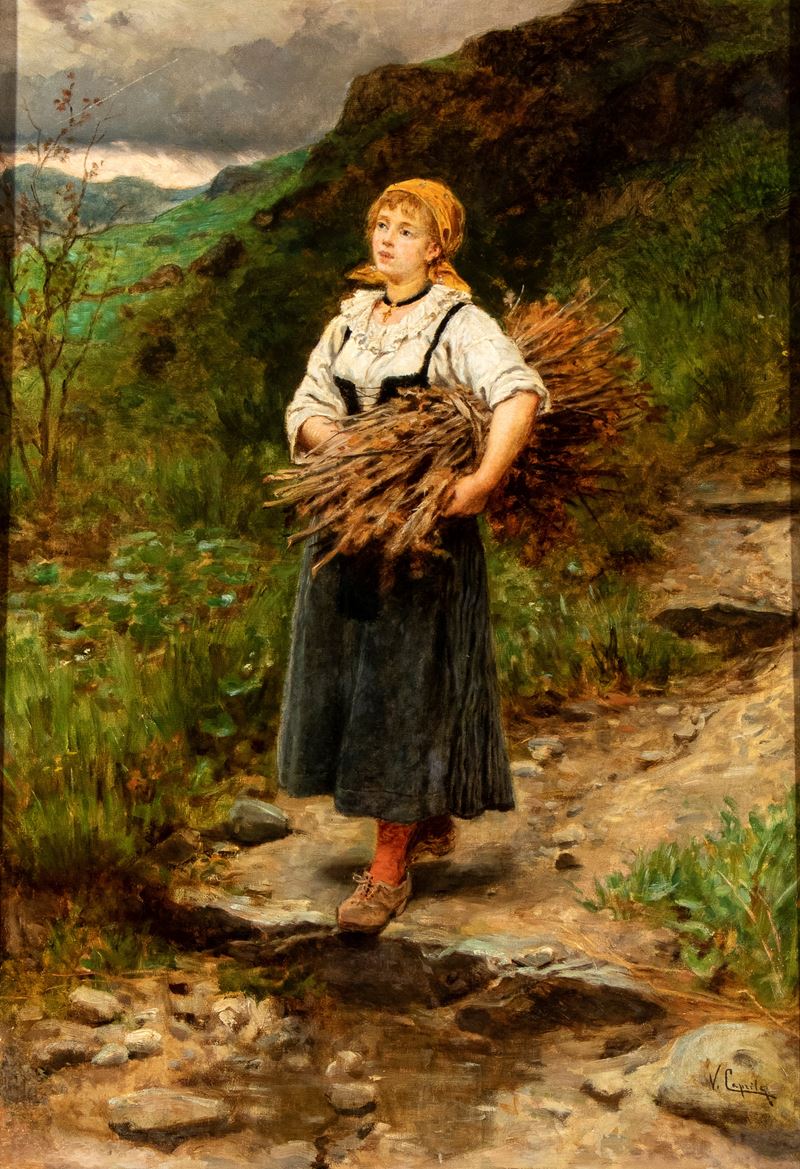 Vincenzo Caprile - Contadina con fascine, olio su tela