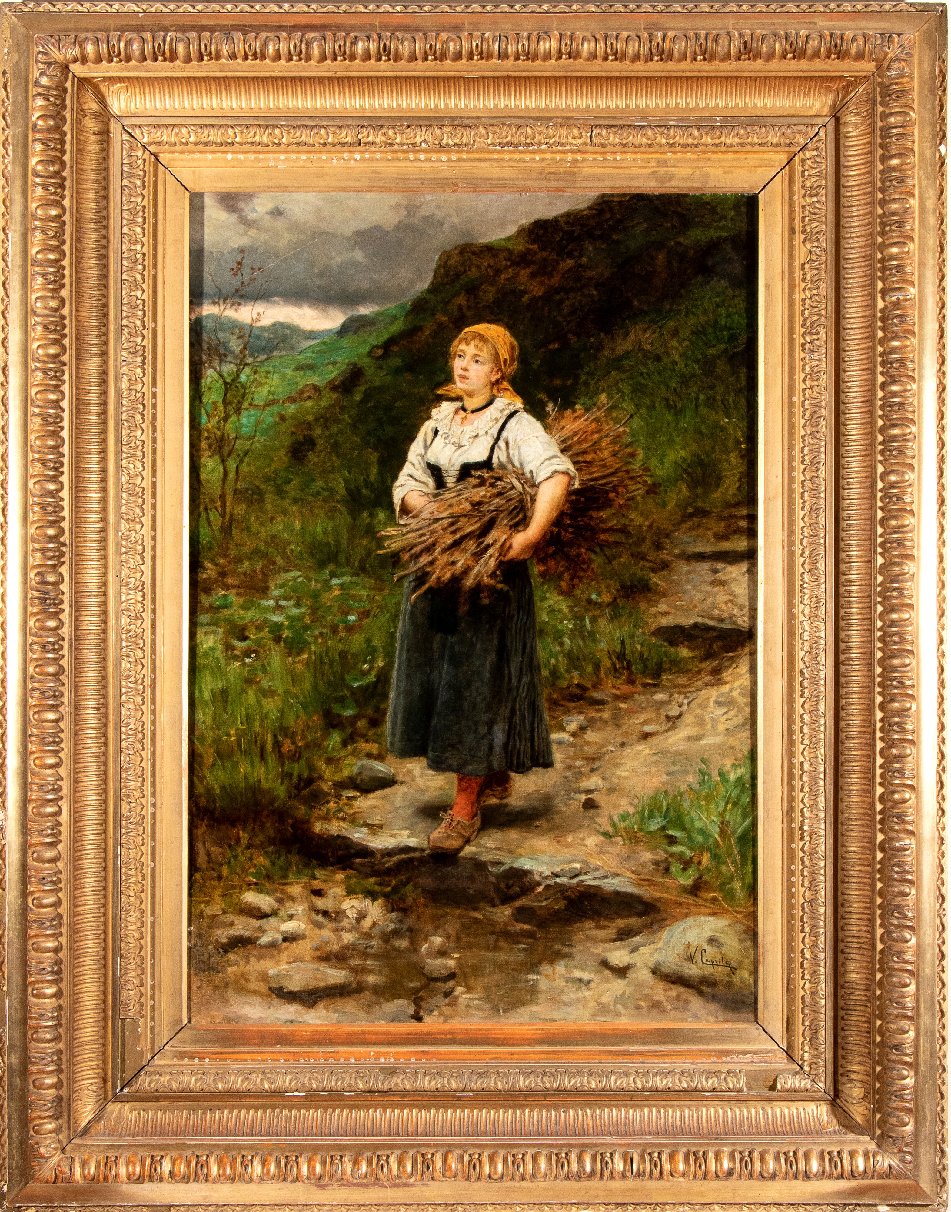 Vincenzo Caprile - Contadina con fascine, olio su tela