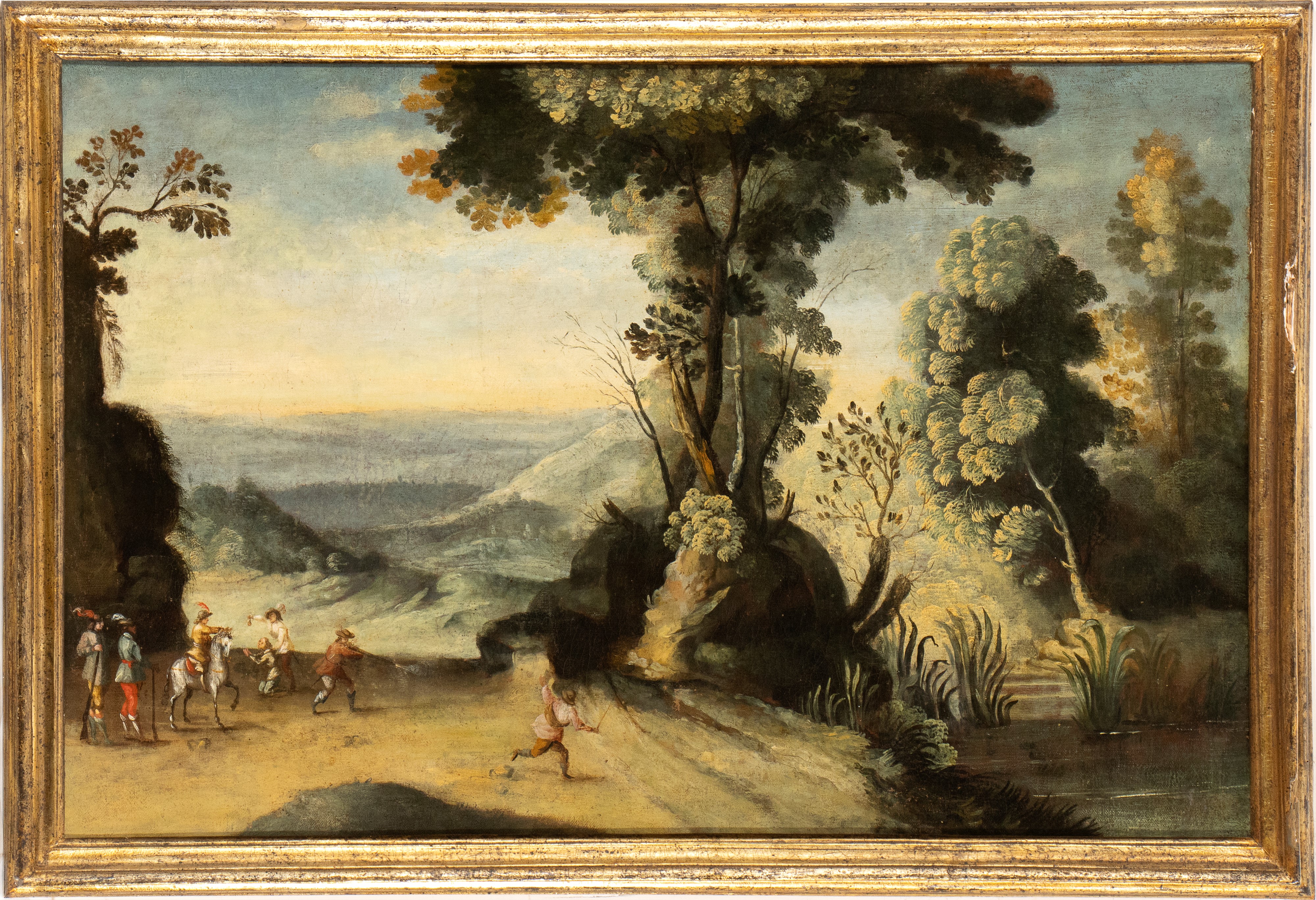 Artista Fiammingo, XVIII Secolo - Paesaggio con agguato di briganti, olio su tela