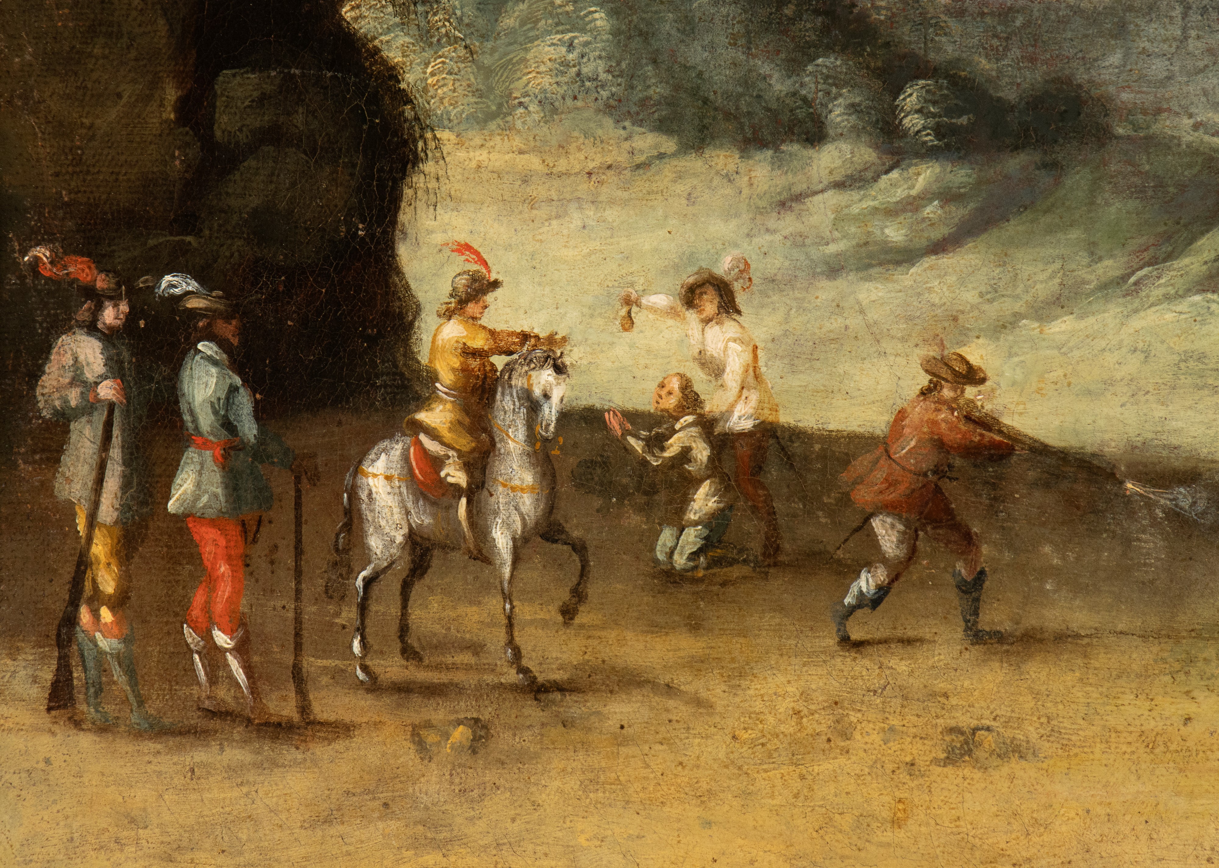 Artista Fiammingo, XVIII Secolo - Paesaggio con agguato di briganti, olio su tela