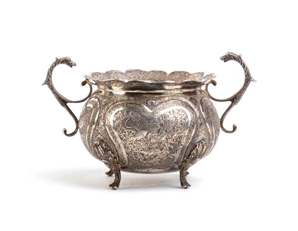 solid silver Indian sugar bowl