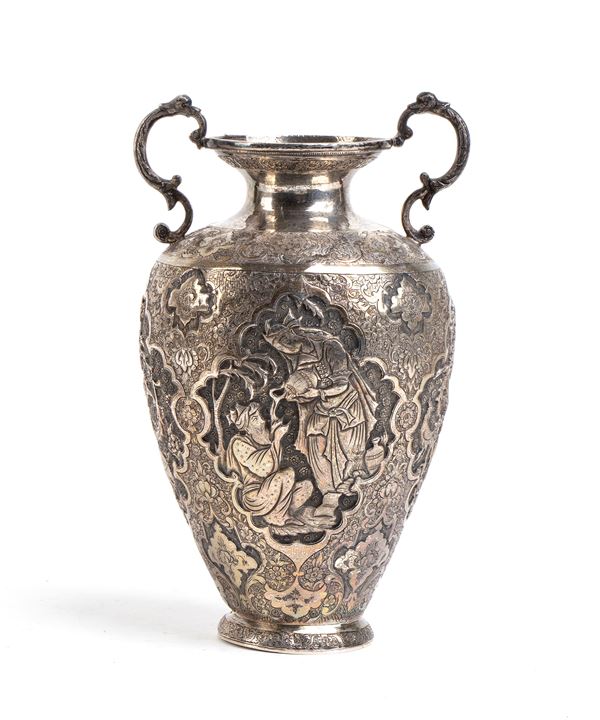 Persian solid silver vase