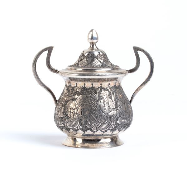 Solid silver Indian lidded cup
