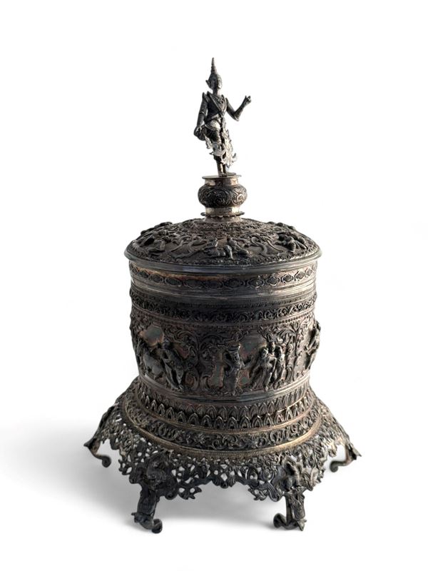 Burmese solid silver urn