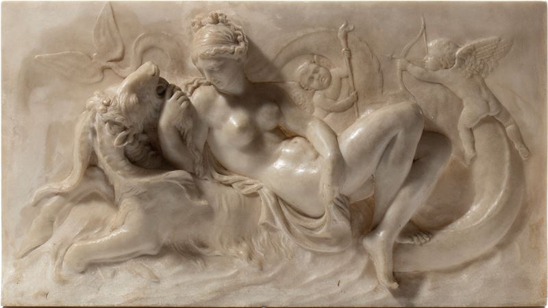 Bassorilievo in marmo raffigurante scena mitologica, XIX secolo