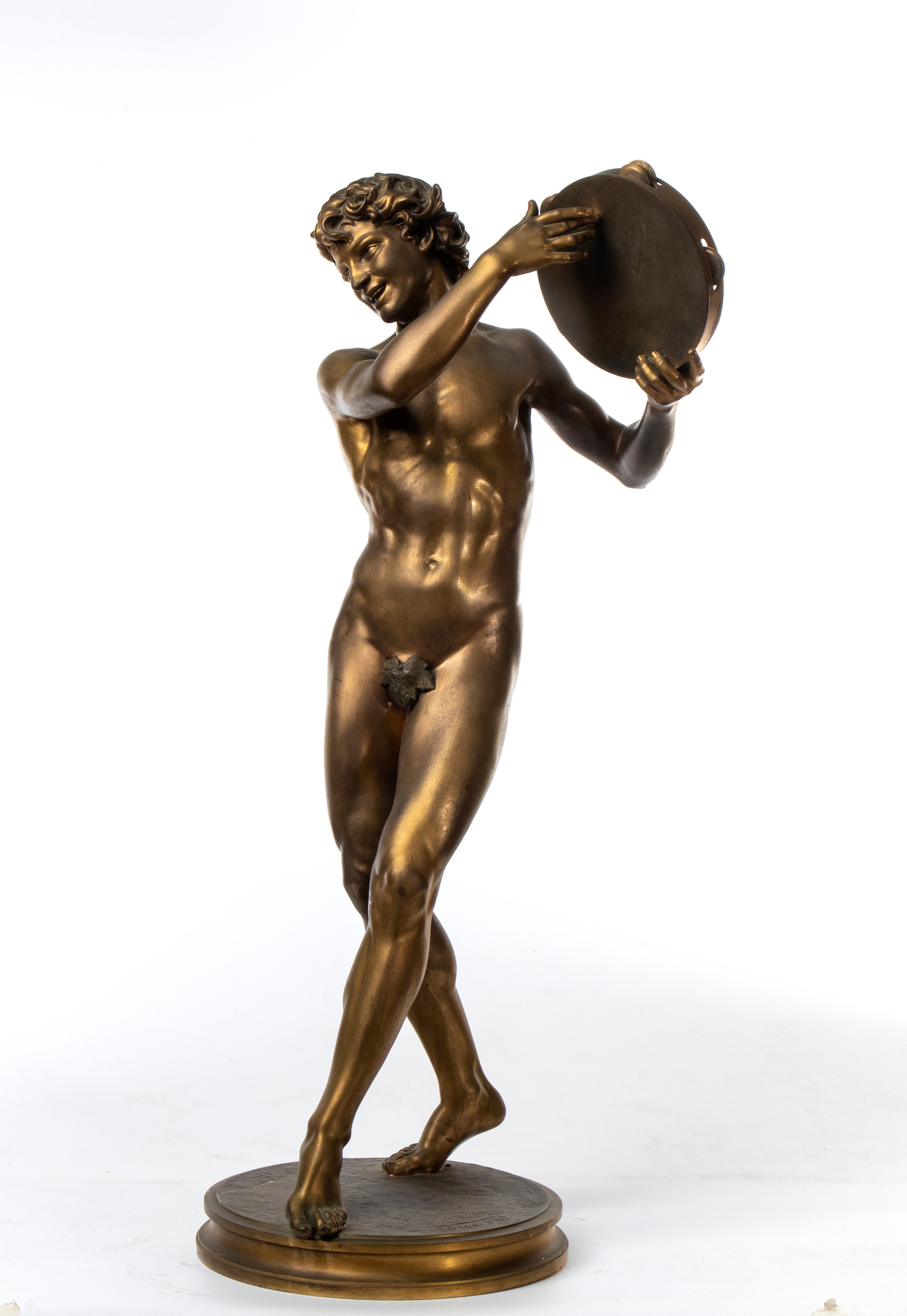 Justin Chrysostôme Sanson - Scultura in bronzo di giovane suonatore di tamburello
