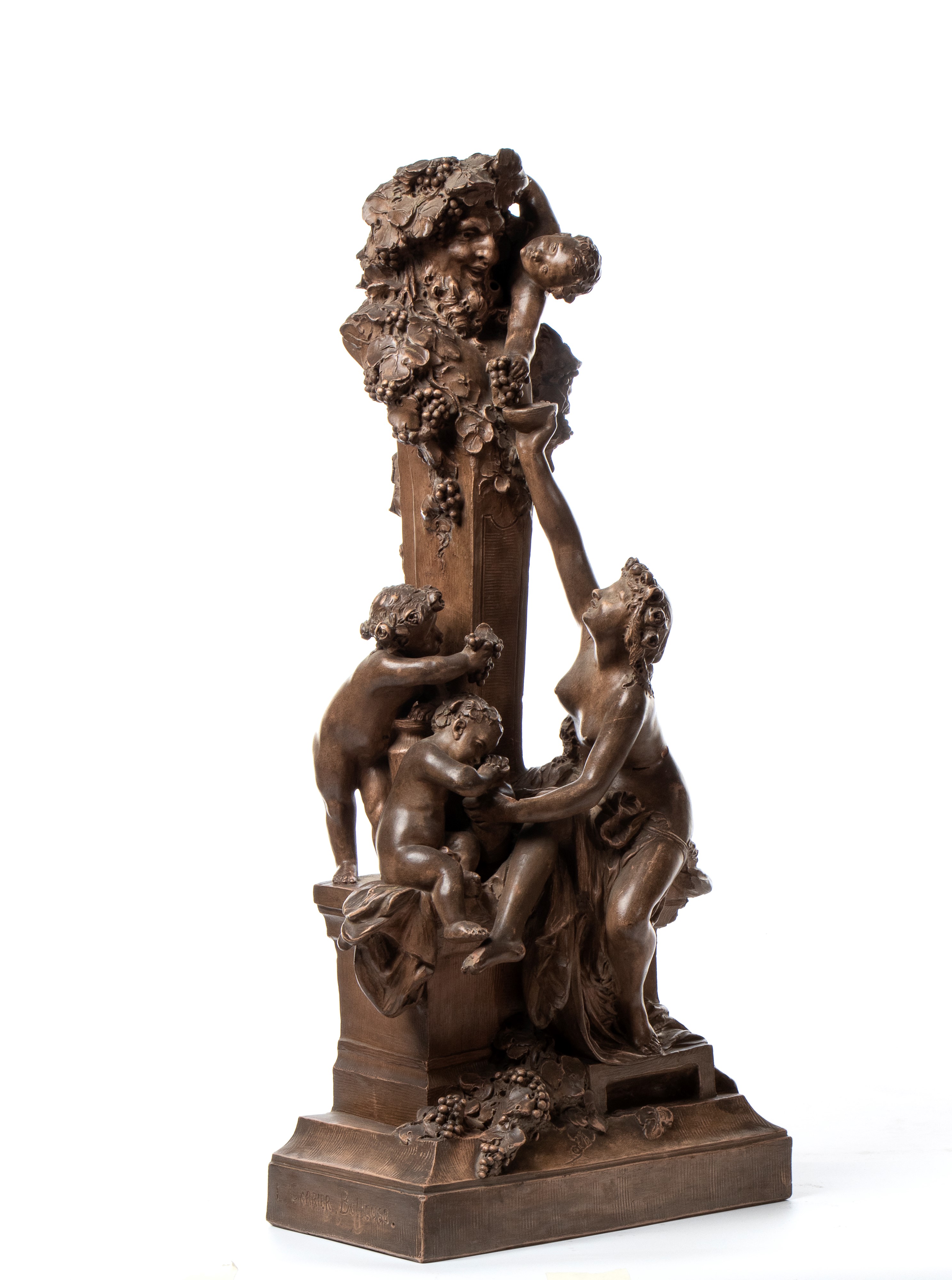 Louis-robert Carrier-belleuse - Grande figura in terracotta raffigurante Bacco e una giovane donn...