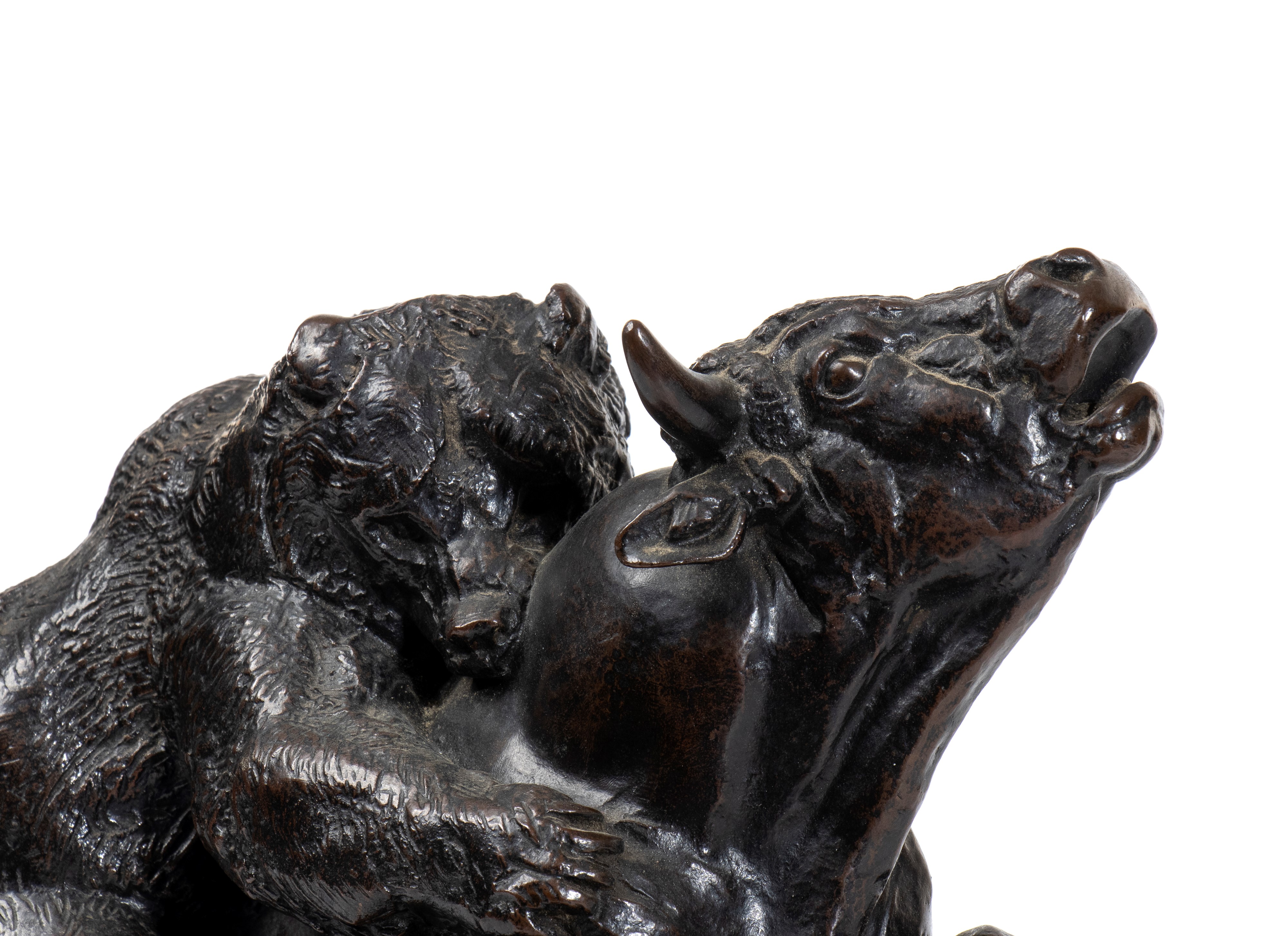 Antoine-louis Barye - Taureau terrassé par un ours, bronzo patinato