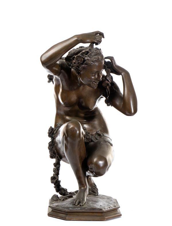 JEAN-BAPTISTE CARPEAUX - Scultura in bronzo raffigurante Flora accovacciata
