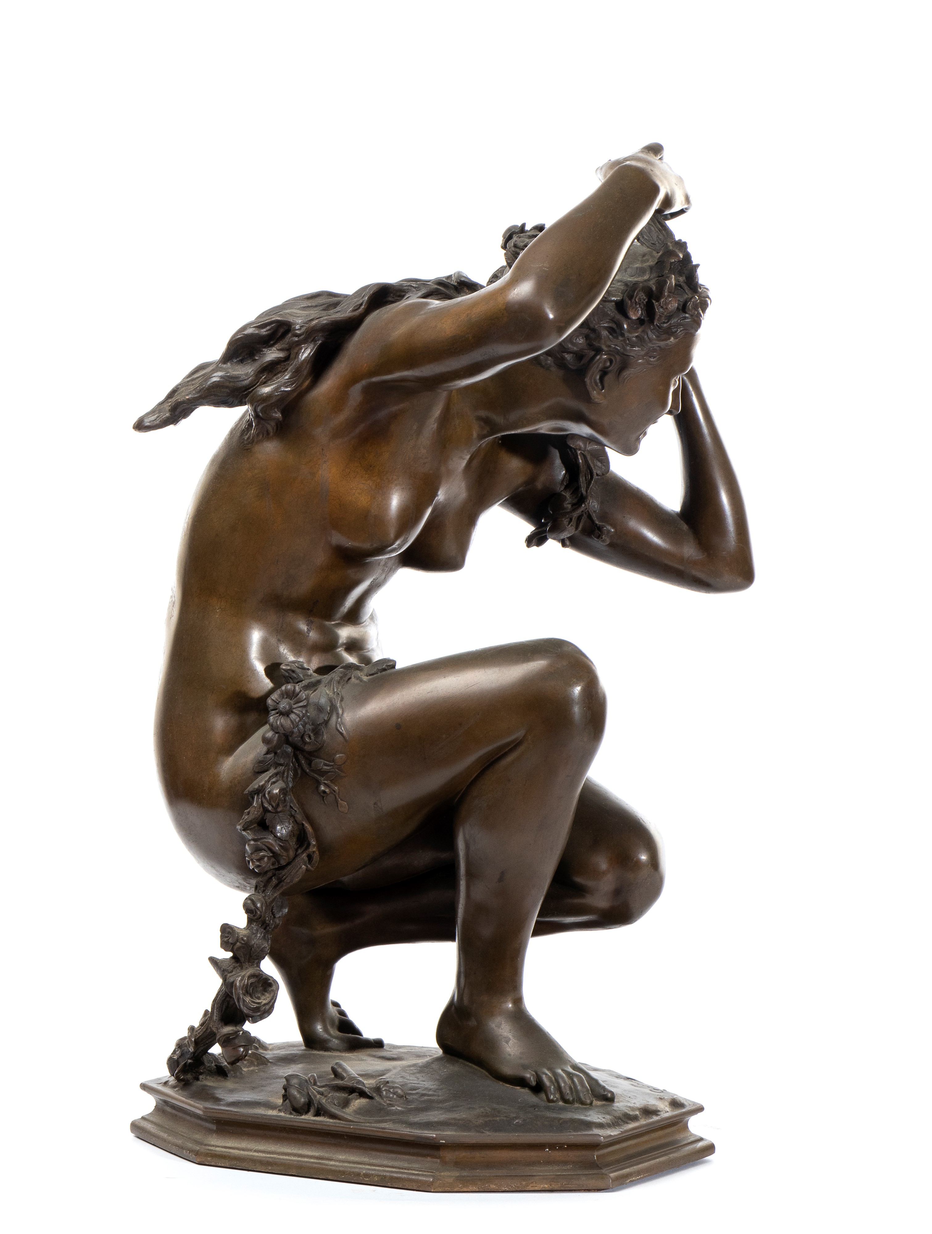 Jean-baptiste Carpeaux - Scultura in bronzo raffigurante Flora accovacciata