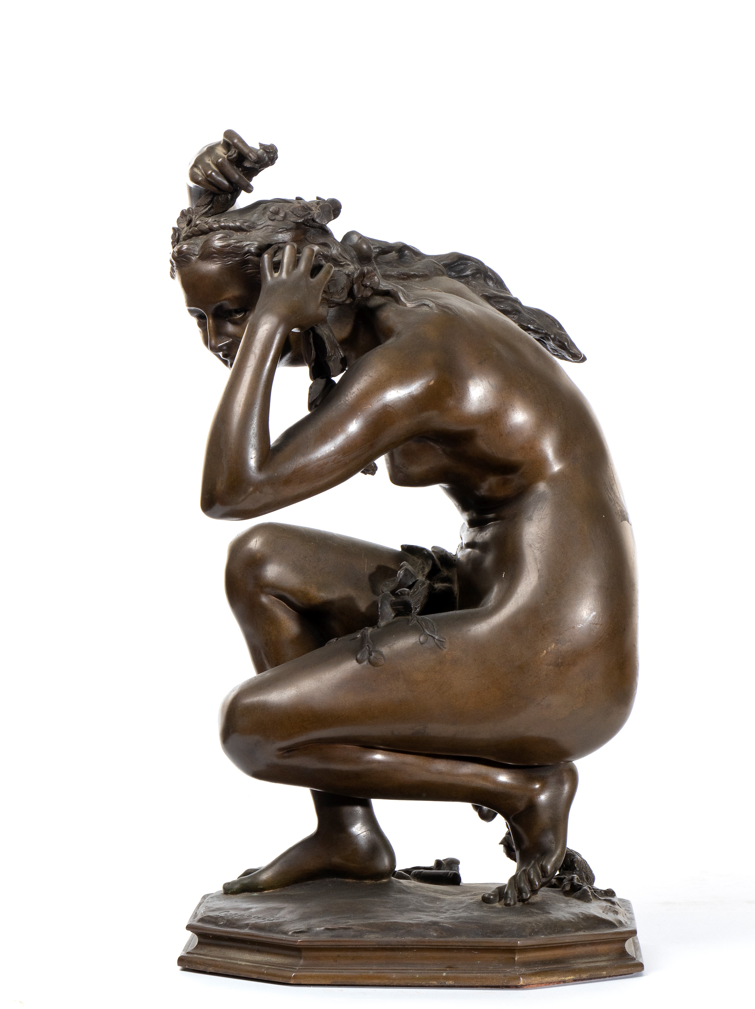 Jean-baptiste Carpeaux - Scultura in bronzo raffigurante Flora accovacciata