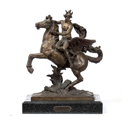 Mercurio su Pegaso, scultura in bronzo