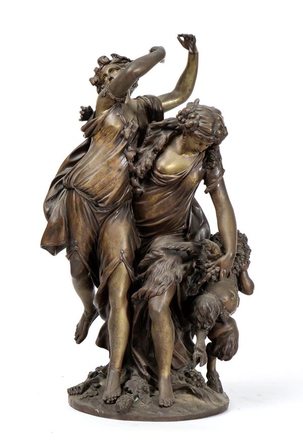 CLAUDE MICHEL, DETTO CLODION (Nancy, 1738 - Parigi, 1814) - Scultura in bronzo raffigurante un baccanale