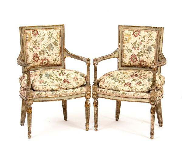 A pair of Italian lacquered armchairs, Luigi XVI