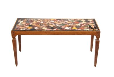 Tavolino italiano, piano in marmi policromi, base in legno, Luigi XVI, XVIII secolo
