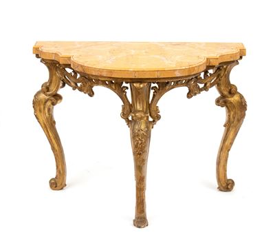 Console italiana Luigi XVI, struttura in legno dorato e piano in marmo giallo Siena (Roma, XVIII ...
