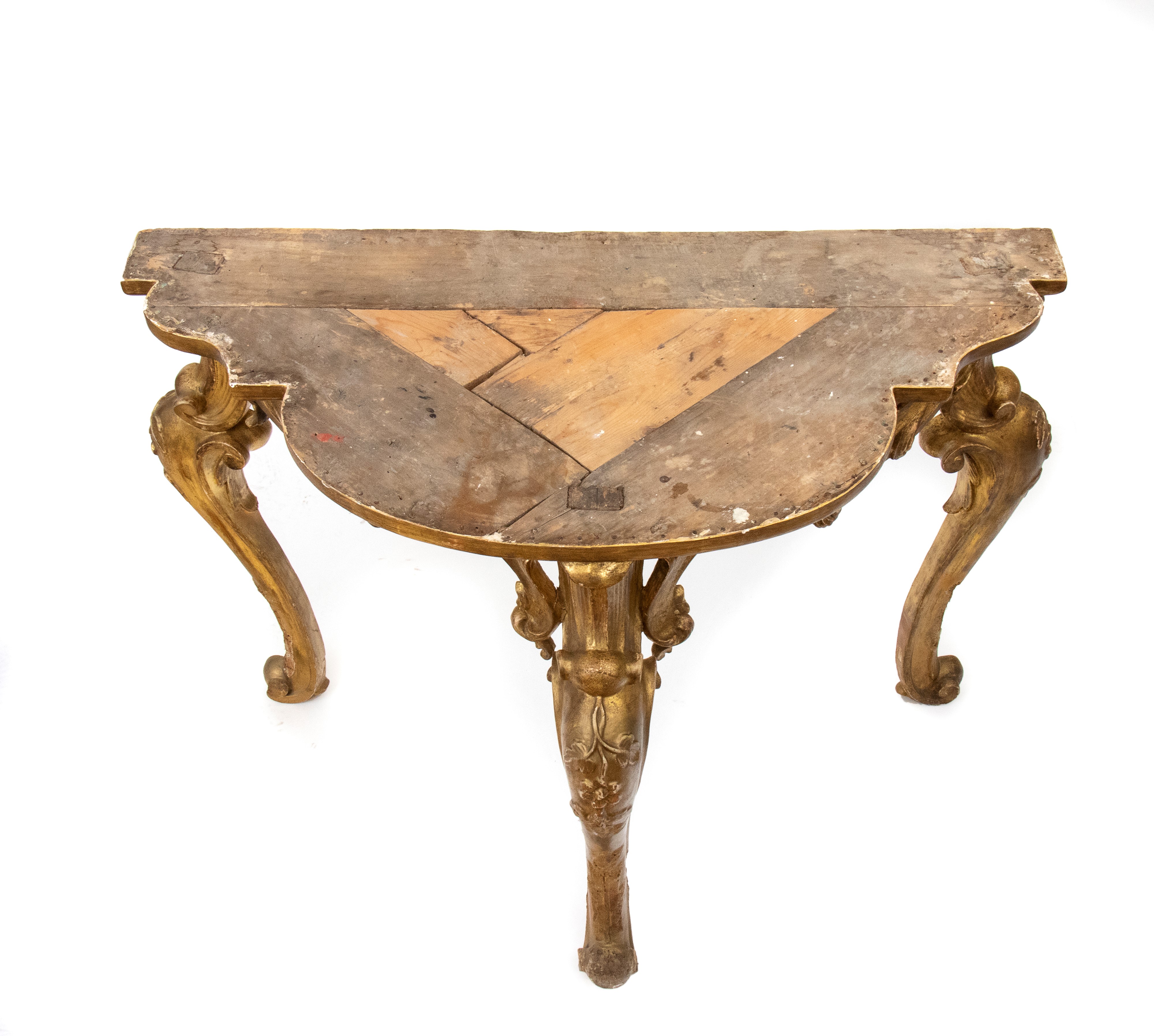 Console italiana Luigi XVI, struttura in legno dorato e piano in marmo giallo Siena (Roma, XVIII ...