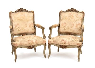 Poltrone laccate svedesi, stile Luigi XV, coppia (XIX secolo)