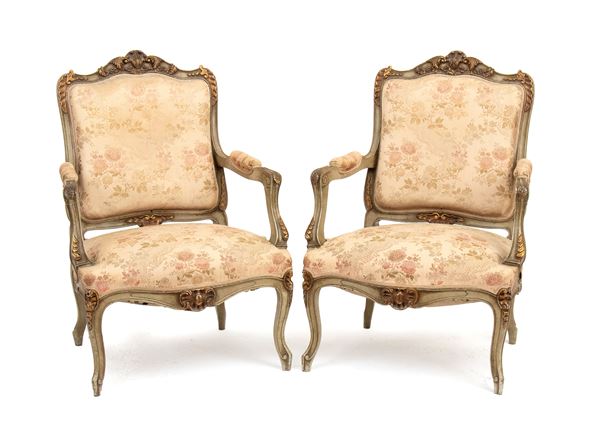 A pair of Swedish lacquered armchairs in Louis XV style 