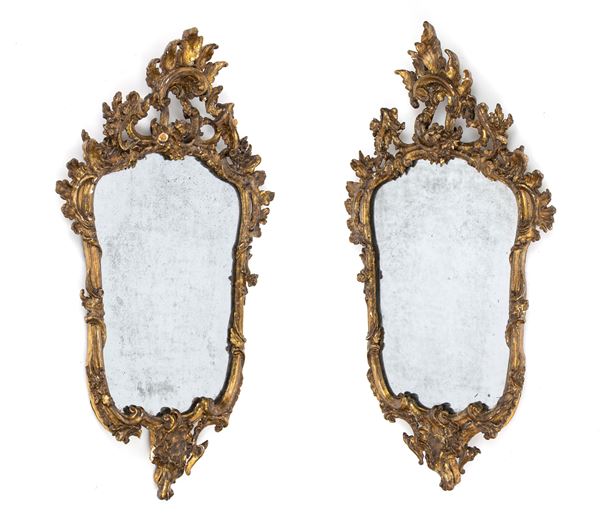A pair of Italian gilt mirrors, Louis XV