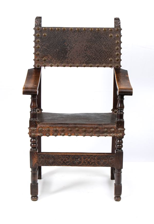 Lombard carved leather armchair, Louis XV