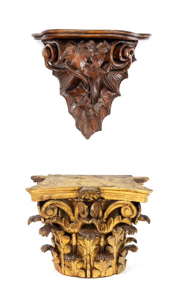 Capitello  dorato e mensola in legno Luigi XVI, Italia
