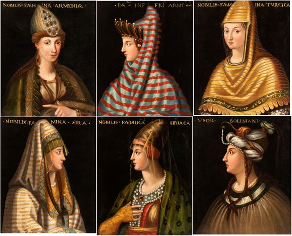 Artista fiorentino, XVII - XVIII secolo - Suleiman's wife and her court. Series of six paintings