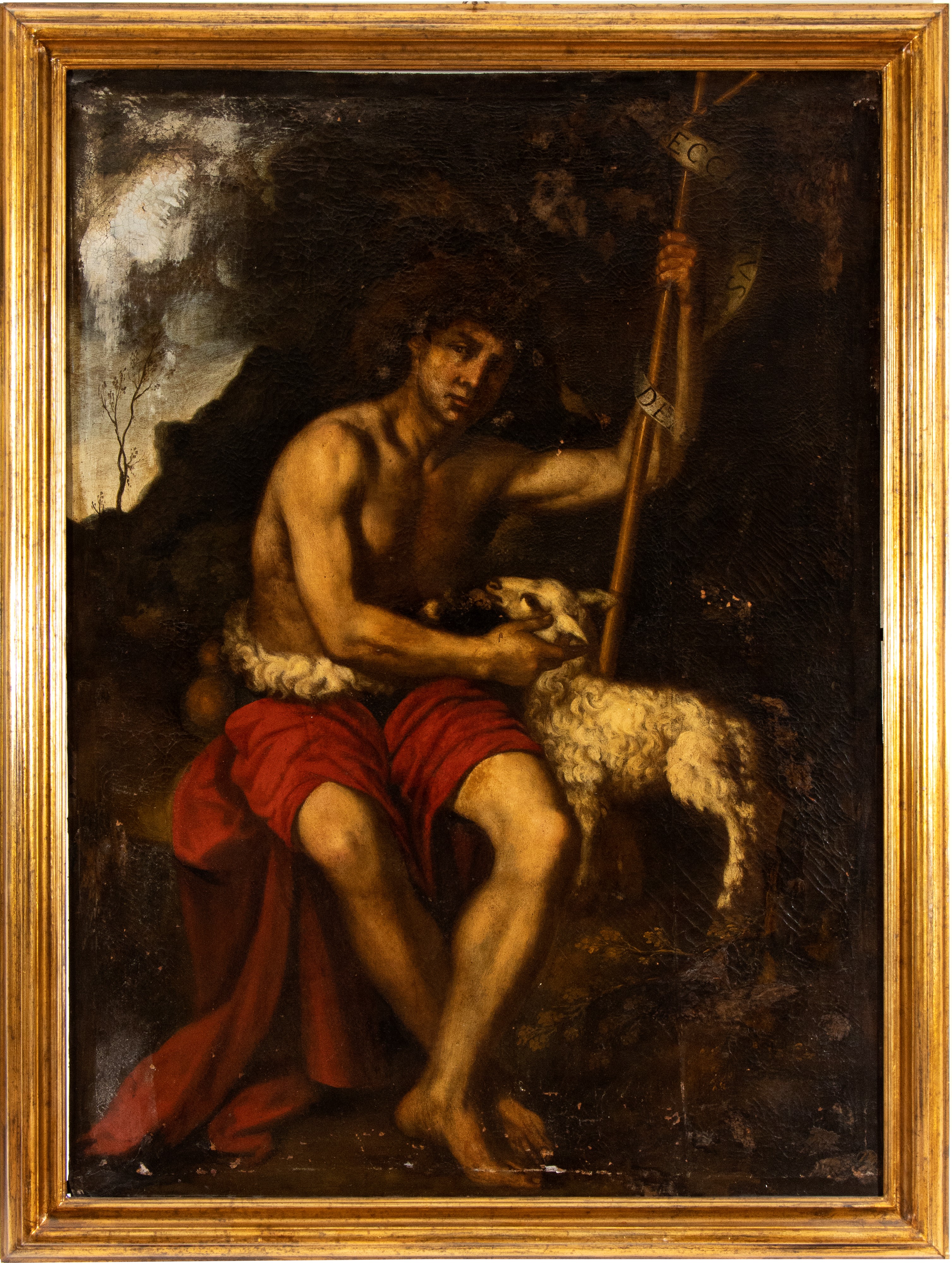 Artista Caravaggesco Attivo a Roma, Prima Metà XVII Secolo - San Giovanni Battista in un Paesaggi...