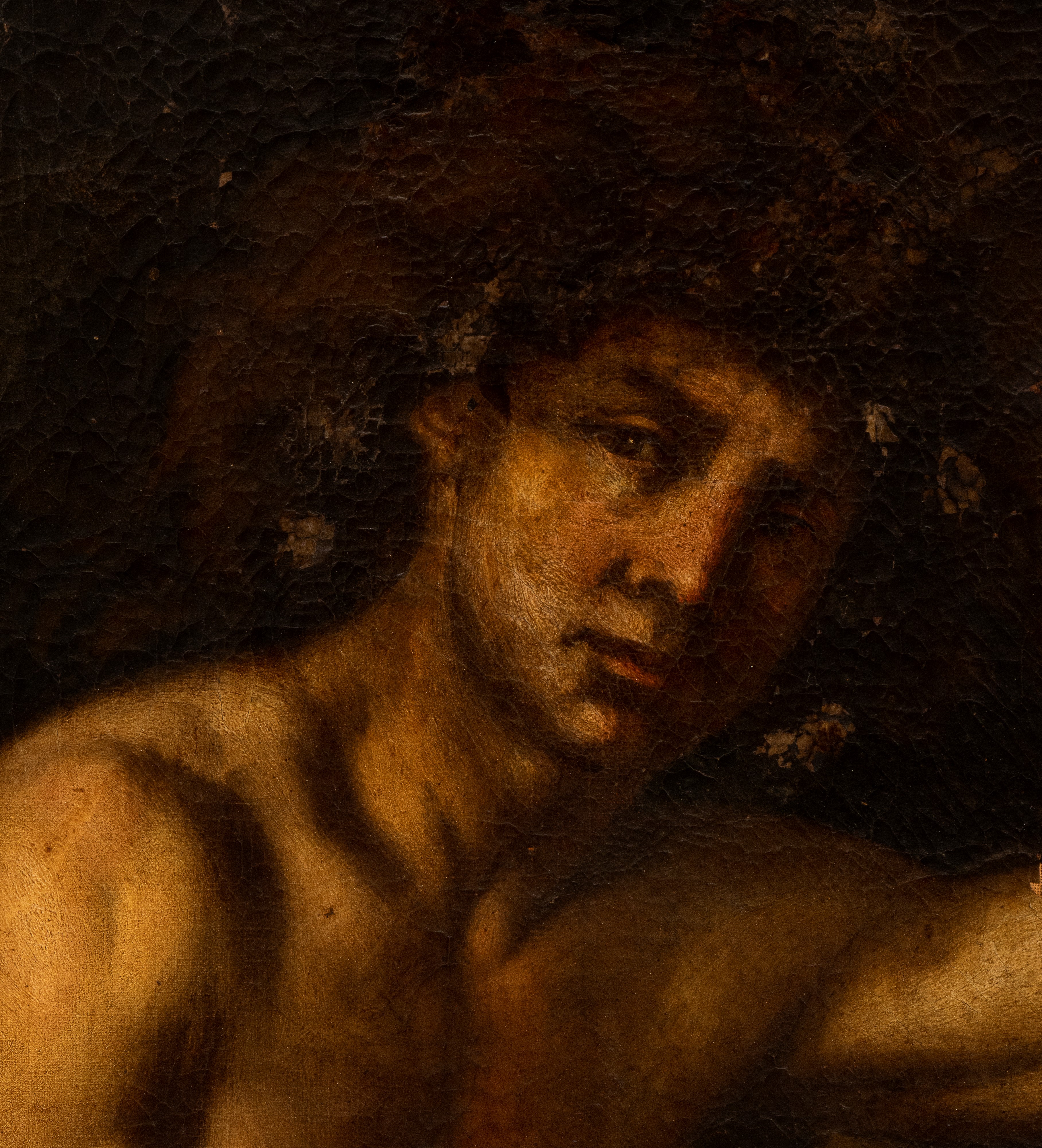 Artista Caravaggesco Attivo a Roma, Prima Metà XVII Secolo - San Giovanni Battista in un Paesaggi...
